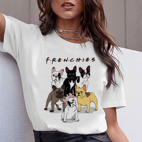 Color: B, Size: 2XL - Cartoon Animal Cat And Dog Print Slim Round Neck Street Trendy Women's Shirt