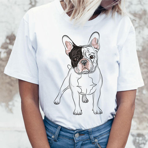 Color: I, Size: 2XL - Cartoon Animal Cat And Dog Print Slim Round Neck Street Trendy Women's Shirt