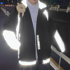 Men's Fashion Stand Collar Color Block Jacket Reflective Jacket