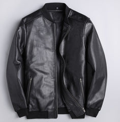 Spring Leather Men's Slim Stand Collar Leather Jacket