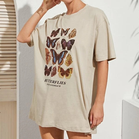 Color: Beige, Size: L - Round Neck Printing Stand-Alone Stand-Alone Hot Sale Short-Sleeved T-Shirt