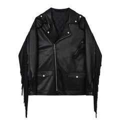 Hair Stylist Autumn And Winter Leather Jacket Tassel Niche Motorcycle Jacket Plus Cotton Men'S Leather Jacket