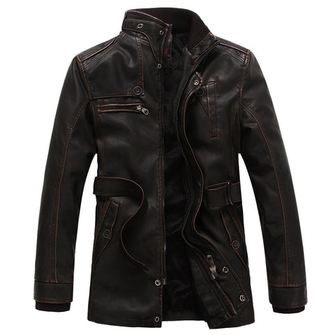 New Men'S Leather Jacket Thickened And Velvet Autumn And Winter Models - Color: Coffee, Size: 3XL