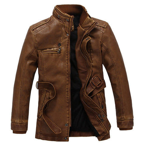 New Men'S Leather Jacket Thickened And Velvet Autumn And Winter Models - Color: Yellow, Size: 2XL