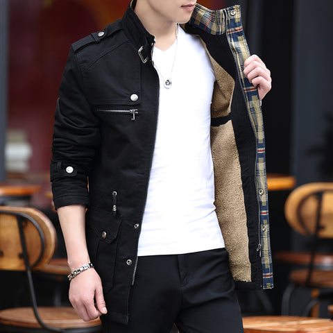 Military Jacket Young Men''s Korean Slim Fit Military Green Casual - Color: Black A, Size: L