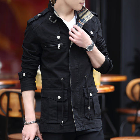 Military Jacket Young Men''s Korean Slim Fit Military Green Casual - Color: Black, Size: L