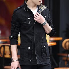 Military Jacket Young Men''s Korean Slim Fit Military Green Casual - Color: Black, Size: M