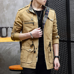 Military Jacket Young Men''s Korean Slim Fit Military Green Casual - Color: Khaki, Size: XL